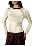 Floerns Women's Striped Crew Neck Fitted T Shirts Colorful Going Out Tops Fall Clothes Multicolor Small