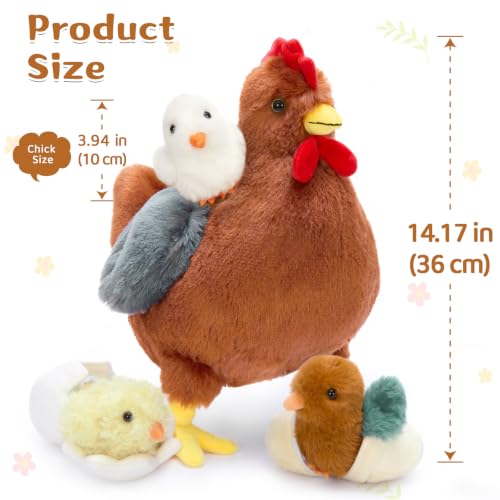Image of 7Pcs Chicken Plush Toy with Babies, 14 inch Hen Stuffed Animal Set