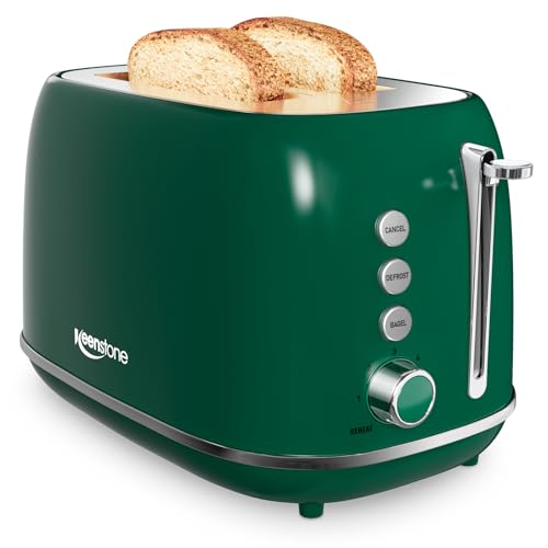 Toaster 2 Slice Stainless Steel with 6 Bread Shade Settings, Bagel, Cancel, Defrost Function, Retro 2 Slice Toaster with Extra Wide Slot, Removable Cr