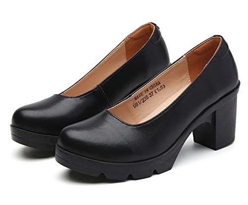 Dadawen Women's Leather Classic Platform Mid Heel Round Toe Oxfords Dress Pumps Office Party Wedding Shoes Black Us Size 6.5 #TOP6