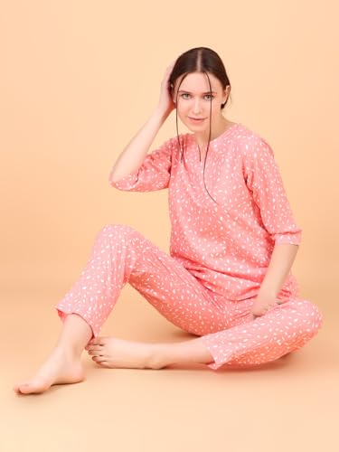 Image of Ichaa Women's Rayon Night Suit Printed Top & Bottom Set