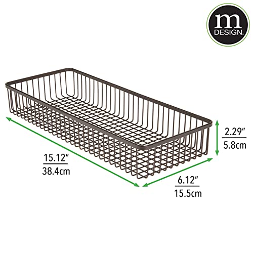Mdesign Metal Farmhouse Kitchen Cabinet Drawer Organizer Basket Tray, Shallow Storage Bin For Cutlery, Serving Spoons, Cooking Utensils, Appliances, Gadgets, Unity Collection, 15" Long, 4 Pack, Bronze #TOP3