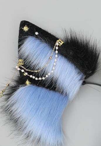 QUICOMP Handmade Wolf Ears Headband Fox Ear Hairband Wolf Cosplay Props (Blue1) — view 3