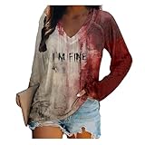 Im Fine Bloody Shirt I'm Ok It's Not My Blood Women's Printed Long Sleeve Sweatshirt I'm Fine Everything is Fine Shirt Vintage Casual Shirt Funny Graphic Tee Top Rosy