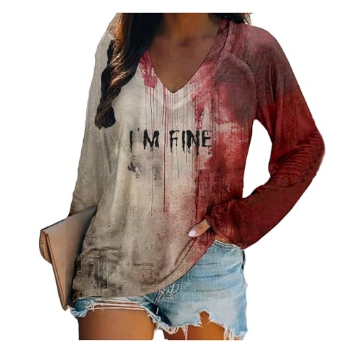 Generic I'M Fine Women Bloody T Shirt Long Sleeve Sweatshirt Halloween Blood Shirt, Dvpt