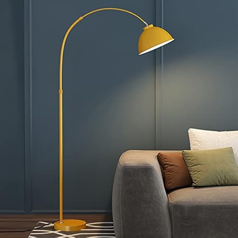 LITFAD Domed Living Room Floor Lamp Metal 1 Bulb Macaron Standing Light Modern Office Reading Floor Light with Adjustable Fishing Rod Arm - 110V-120V Yellow Cover