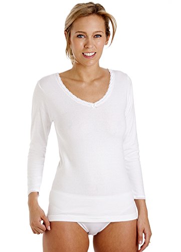 La Marquise Ladies Multipack Two Thermal Vests Cotton Rich Long Sleeve WAM Stretchy (18/20, White)