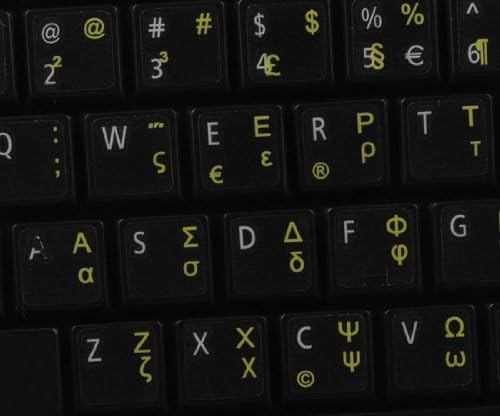 Qwerty Keys Greek Transparent Keyboard Stickers With YELLOW Letters - Suitable for ANY Keyboard