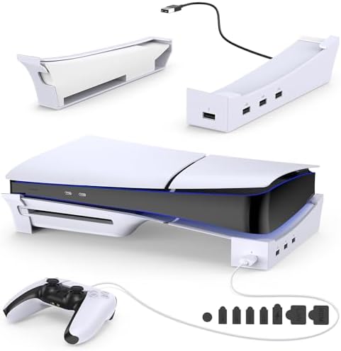 （20:30時点） ISTATSO【2025新型PS5 対応】PS5 Slim用 スタンド ps5 横置きスタンド PS5 slim用収納アクセサリー ４つのUSBポート付き 転倒防止 地震対策 傷付き防止 放熱改善 ポートキャップ セット付き PS5 slim ディスク & デジタル版対応(ホワイト)