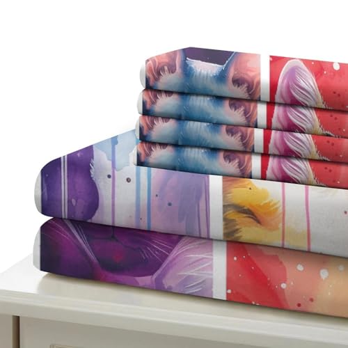 Parure de couette chat 3D en microfibre douce avec fermeture éclair King