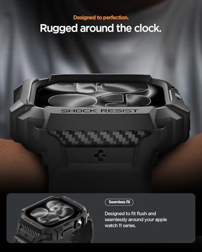 Image of Spigen Rugged Armor Pro 2 for Apple Watch Series 11 42mm Case with Strap Band, Series 10 42mm Protective TPU Cover with Strap - Matte Black