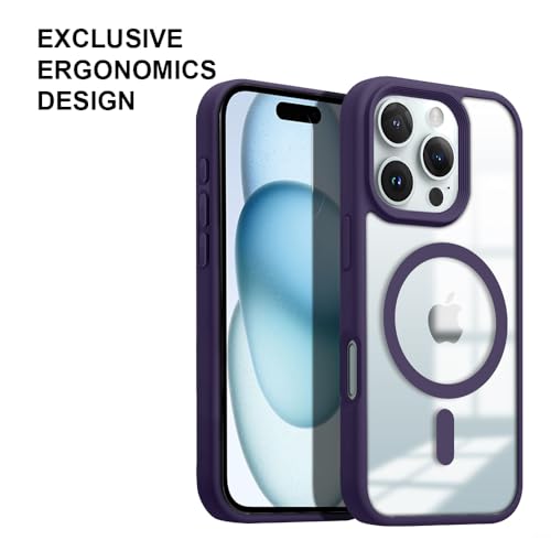 Image of KARWAN️ Hybrid Transparent iPhone 16 Pro Back Cover Case Compatibe with Mag-Safe |Camera Protection Bump | Transparent Back Cover Case for iPhone 16 Pro(PC, TPU | Purple Bumper)