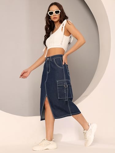 Image of Dolce Crudo Women's Flared High-Rise Stretchable Denim Maxi Skirt