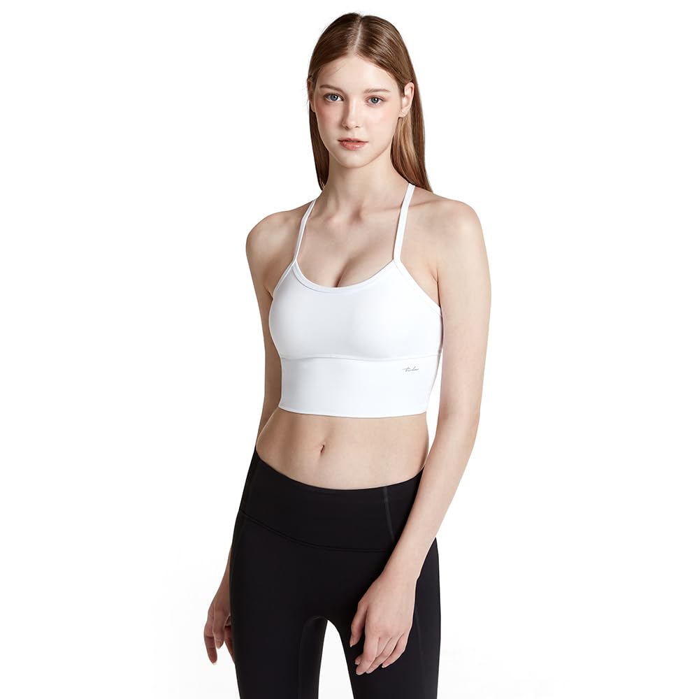 TSLA Women's Sports Bra Tops – Basic Wide Strap Cross Strap Styles, Moisture-Wicking Mesh Lining, Quick Dry Activewear with Removable Pads White(fyt11) L