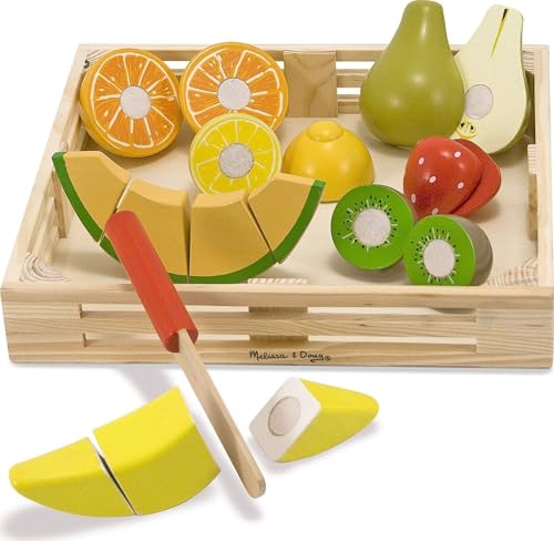 Image of Melissa & Doug Wooden Cutting Fruit Toy Food Set & Pretend Play Kitchen Accessories, Preschool Learning Toys for Girls & Boys 3+