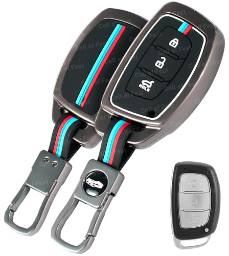 Image of Metal Silicon Key Cover Compatible with Hyundai Creta i10 Grand i20 Elite i20 Active Xcent Verna 4s, Tucson Elantra Grand i10 Nios 3 Button Smart Key Special Feature Visible in Low-Light