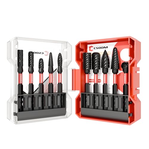 CSOOM 10 Stück Hartmetall Frässtifte mit Sechseckgriff Doppelschnitt Drehfeile Zylinderendschnitt, Schneidefräser, Schneidefräser, Schneideisen für Stahlmetallbearbeitung, Polieren und Gravieren