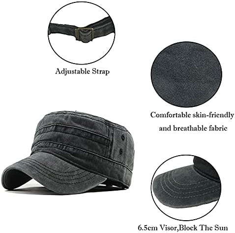 Military Cap Vintage Army Caps Washed Cotton Flat Top Cap Outdoor Sunhat - Image 4