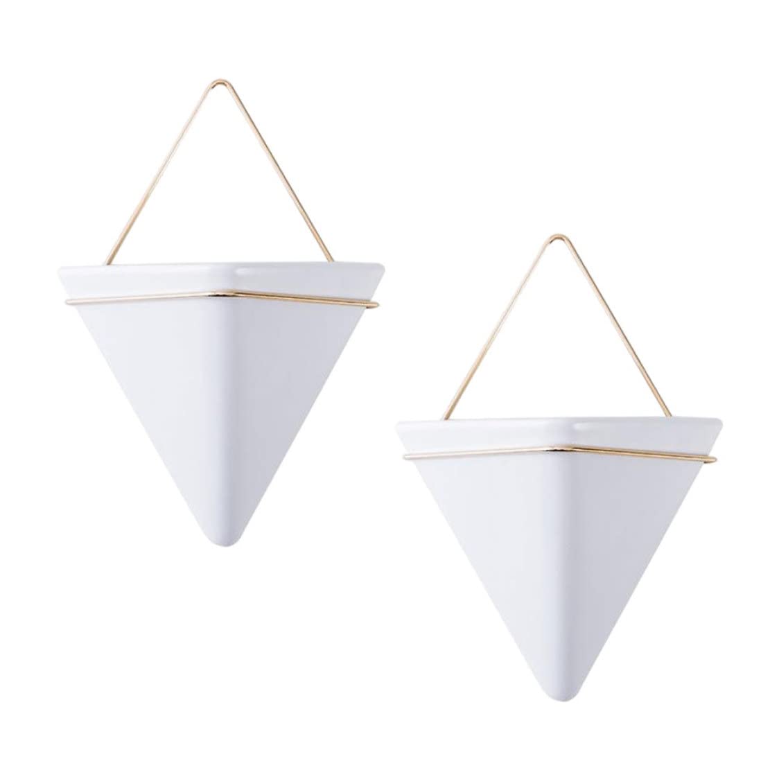 Vistnale Wall Planter Triangle Ceramic Hanging Planters Plant Pot Container Decoration 2PCS Small|flowerpot