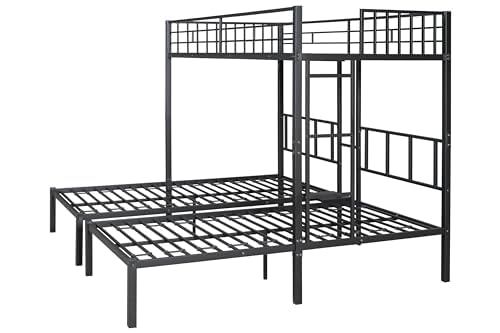 PVWIIK Metal Twin Triple Bunk Bed for Kids,Separatable Twin Over Twin Over Twin Triple Bunk with Slat Support & Separates Into 3 Twin Beds,No Box Spring Needed,Black