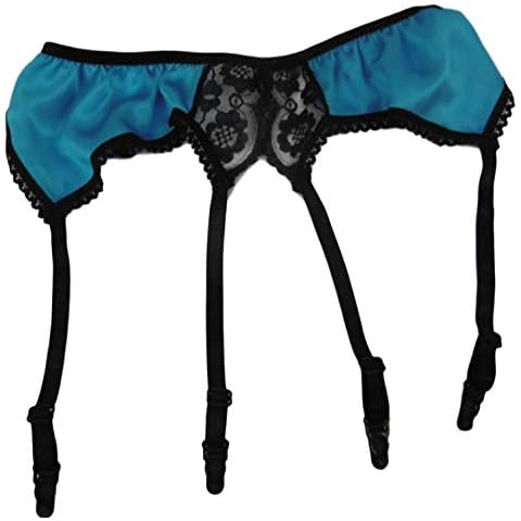 Francois de Loire Turquoise Pure Silk Satin and lace Suspender Belt Black lace Made in France (M) Cover