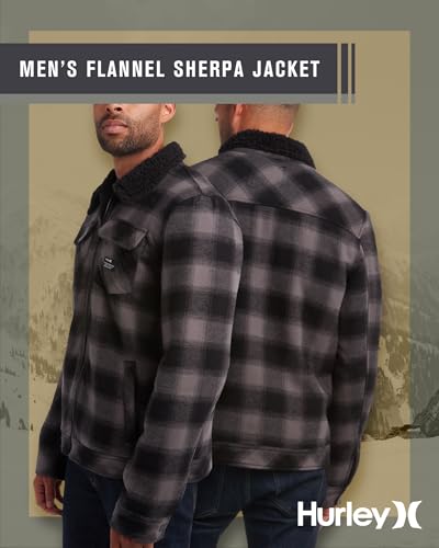 Image of Hurley Mens Flannel Jacket - Soft Fleece Plaid Sherpa Lined Flannel Trucker Jacket - Warm Winter Jackets for Men