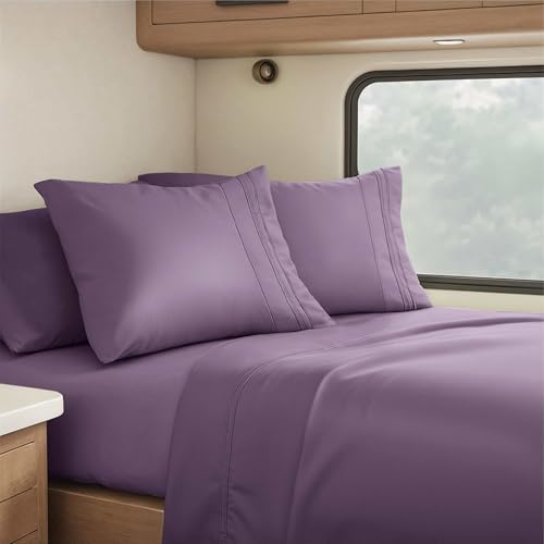 Image of Nestl Purple Short Queen Sheets for RV, Hotel Luxury RV Queen Sheets Set, 4 Piece Fitted Bed Sheet Set and Pillowcases, Super Soft, Wrinkle-Free, and Breathable Camper Bedding