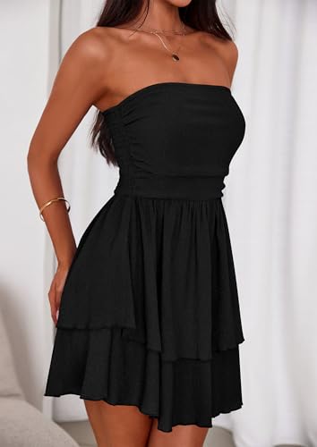 Image of PRETTYGARDEN Women's 2026 Summer Strapless Tube Mini Dress Off Shoulder Smocked Ruffle A Line Flowy Short Party Club Dresses