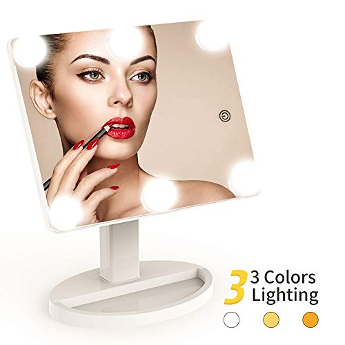 Hollywood Makeup Vanity Mirror with Lights Bedroom Lighted Standing Mirror with Dimmer, Screen Touch Control 360° Rotation Tabletop Cosmetic Mirror (White) - Thumbnail 6