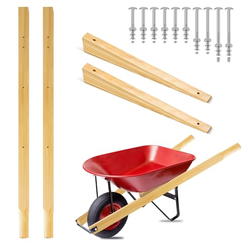 Wheelbarrow Handles Replacement Kit 59 Wooden Wheel Barrow Parts with 2 Heavy Duty Wheelbarrow Wedge Easy Install