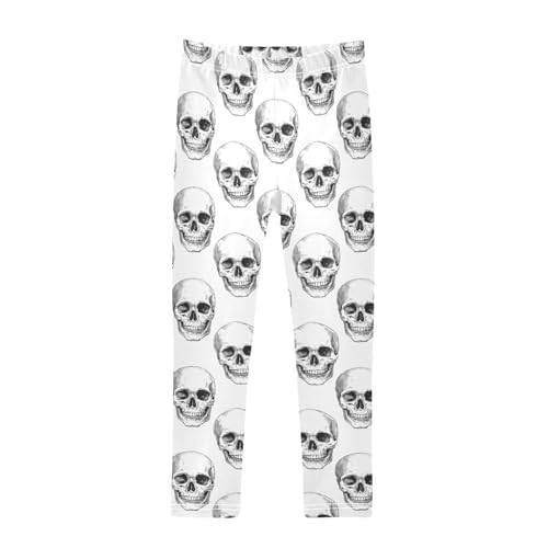 Girls Leggings Skulls White Halloween Soft Toddler Leggings for Girls Kids Pants Size 4T-10T
