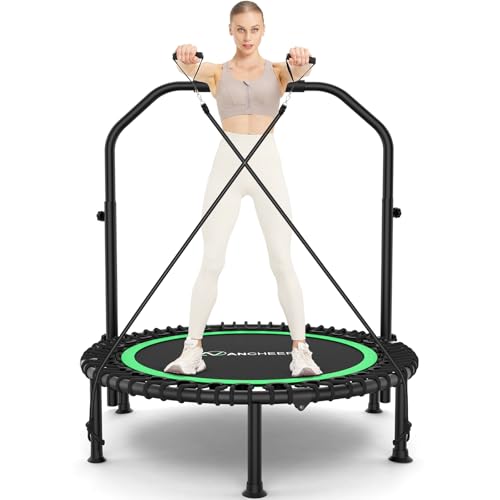 ANCHEER 40 Foldable Mini Trampoline Fitness Rebounder with Adjustable Foam Handle Exercise Trampoline for Adults Indoor/Garden Workout Green