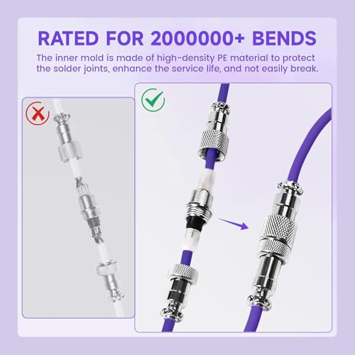 Image of ATTACK SHARK C01 ULTRA Coiled USB C Cable Double Sleeved with RGB Light Plug,Detachable Metal Aviator,USB-C to USB-A Mechanical Gaming Keyboard Cable for Win Mac PS4 Xbox Switch Printer Tablet(Purple)
