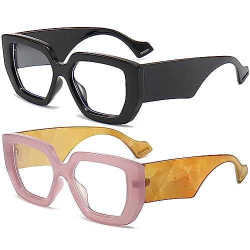 Image of AIEYEZO Thick Frame Blue Light Glasses Men Women, Fashion Square Computer Eyeglass Anti Eyestrain & Prevent Headache