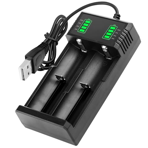 Cargador 18650 Universal Carga de Batería para 26650 18350 14500 16340 17500 17670 18500 21700 3.7V Li-Ion Pilas 2 Ranuras Inteligente Rápido Cargador Recargables con Cable USB