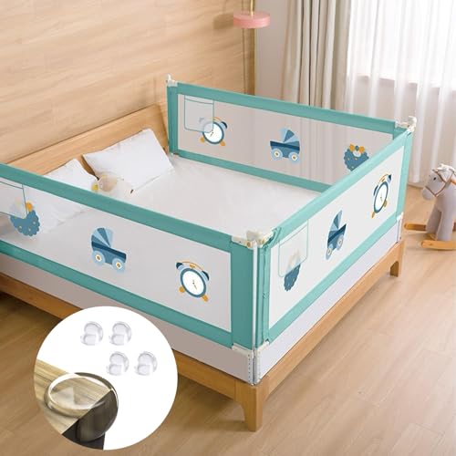 Image of Safe-O-Kid 1-Year Warranty 6 Feet /180 Cms Metal Baby Bed Rail with 28 Level (Extra Secure) Adjustable Height, Baby Safety Bed Railing for Secure Sleep, Bed Guard for Babies, Green-Pack of 3