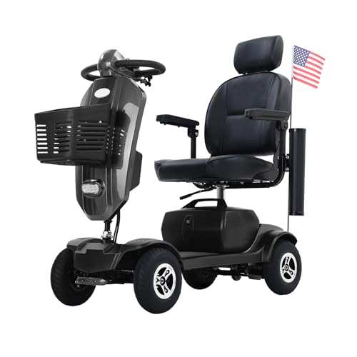 Mobility Scooters for Adults & Seniors, 4 Wheel Outdoor Foldable Electric Mobility Scooter, Lightweight Powered Motorized Wheelchair Handicap Scooters, 300 lbs Capacity, 16 Miles Range (Gray)