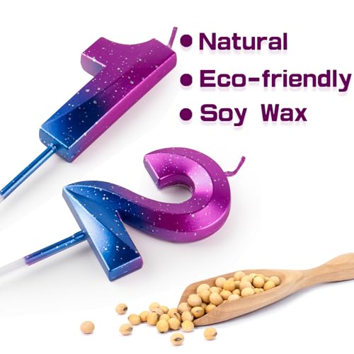 Bougies en forme de chiffre 10 pour 10e anniversaire - Galaxie dégradée - Violet et bleu - Cire de qualité supérieure et diamant 3D - Décoration de gâteau pour fête d'anniversaire, anniversaire de – vue 3