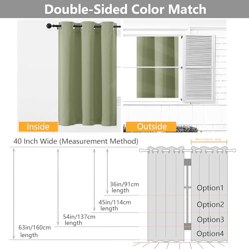 Image of Simplebrand Sage Green Short Cafe Curtains 36 Inch Length 2 Panels Set, Half Window Grommet Privacy Drape Tiers for Kitchen, Thermal Insulated Room Darkening Curtains for Bathroom Shades, W40 x L36