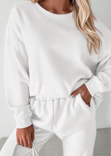 KIRUNDO Sweatsuits Women 2 Piece Outfit Matching Lounge Set(White, M) - image 4