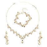 Yolev Rhinestone Wedding Jewelry Sets for Bridal Women Crystal Necklace Bracelet Earrings Set Prom Jewelry Set for Brides (Champagne Gold)