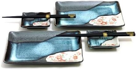 MySushiSet.com Sushi Set Made In Japan - Cherry Blossom Japanese Sushi Set For 2, Ceramic Dinnerware Set for Wedding, Birthday, Housewarming
