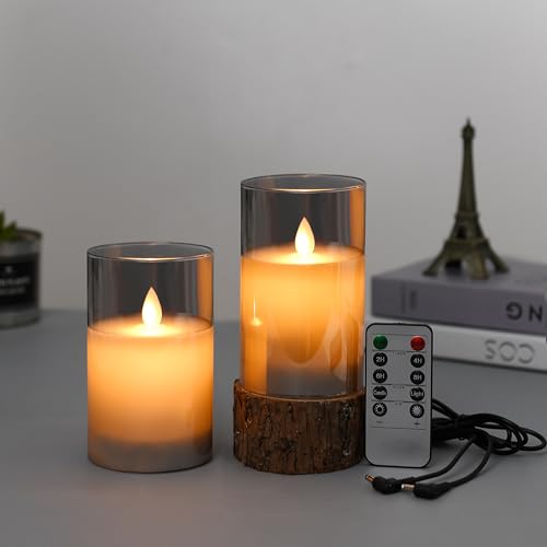 Lonkenn Bougies LED Rechargeable, Lot de 2, Bougies Sans Flamme avec Télécommande et Minuterie, Bougie Electroniques en Verre Gris, pour Mariage, Anniversaire, Décoration D'intérieur, 12.5cm