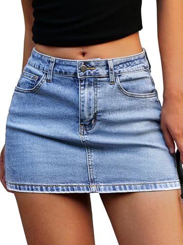 ELLEVEN Denim Mini Skirt for Women Low Waisted, High Stretch Bodycon Jean Skirt with Shorts...