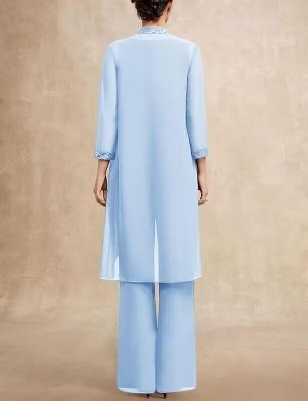 VK Selec 3 Pieces Mother of The Bride Pant Suits with Jacket 3/4 Sleeve Chiffon Pants Suits for Women3