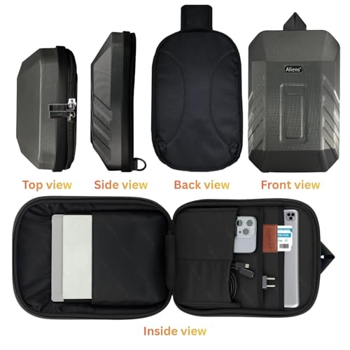 Image of Tukzer ABS Hard Shell Sling Bag Aliens Series 180Open Crossbody Side Shoulder Bag for Mens, Women, Office,Travel,Everyday Mini Backpack for iPad,Tablet,Smartphone,Charger,Headphone,HDD,Camera(02-GRY)