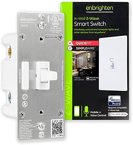 Enbrighten Z-Wave Smart Toggle Light Switch with QuickFit and SimpleWire, 3-Way Ready, Compatible with Google Assistant, ZWave Hub Required, Repeater/Range Extender, White, 46202