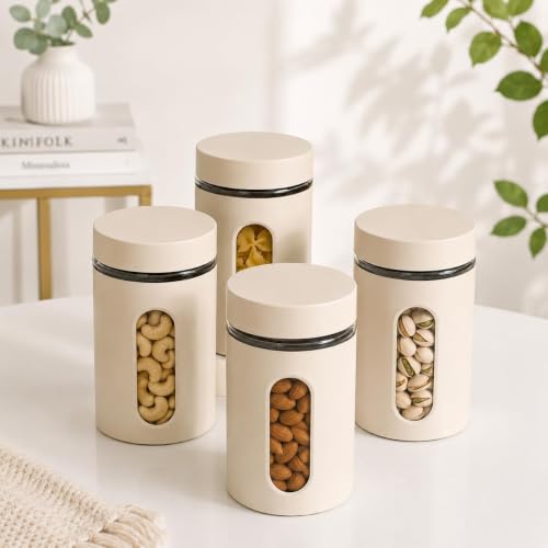 Image of SR (Set of 4) Oval Window Plastic Storage Container (1000ml) | Airtight Kitchen Storage Containers | Containers for Kitchen Storage with Window for Snacks, Dry Fruits, Tea & Coffee (Multicolor)