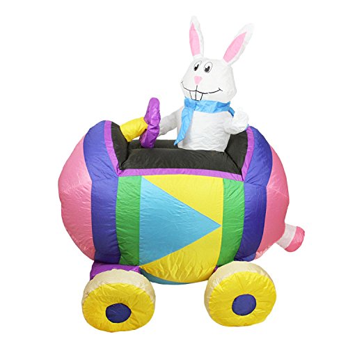 Northlight Inflatable Easter Bunny Driving An Egg Car Yard Art Decoration, 4', Multicolored #TOP11