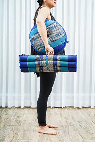 Image of Leewadee Meditation Cushion Set - 1 Small Zafu Yoga Pillow and 1 Small Roll-Up Zabuton Mat Filled with Kapok